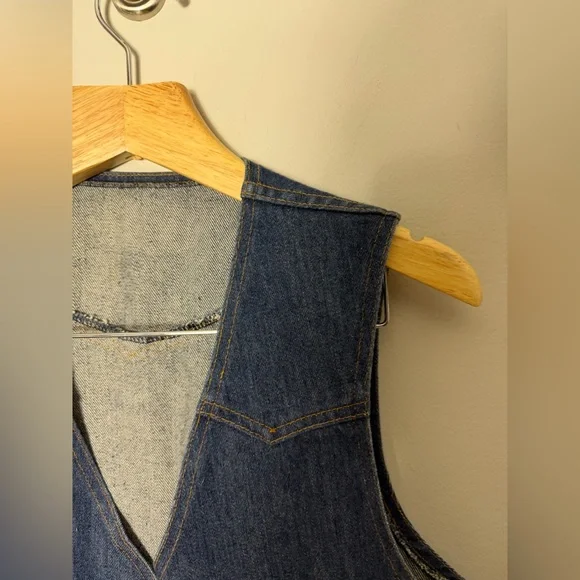Vintage Levis 1970s Orange Tab Denim Jean Mens Vest Western Snap Large V
